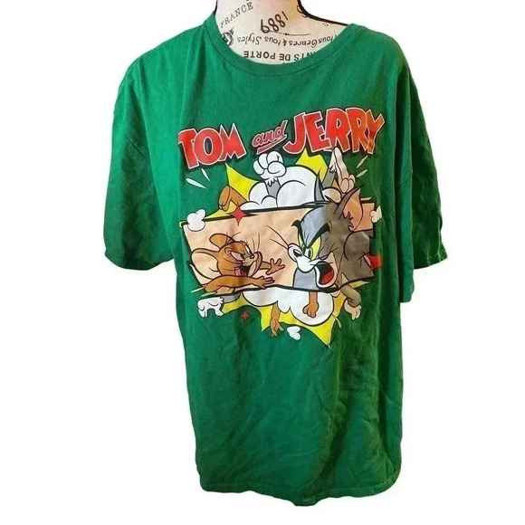 TOM AND JERRY GREEN SHORT SLEEVES TEE SIZE XL - Picture 1 of 4